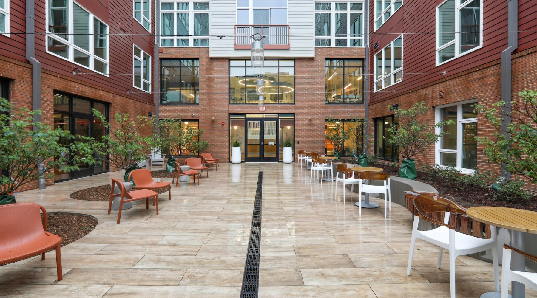 Courtyard  Outdoor courtyard with seating and exteiror of building